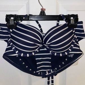 SOLD Aerie Perkier Push-up Underwire Bikini Top & Bottoms NWT Navy White 32A
